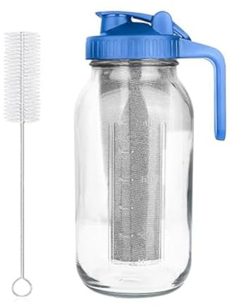 Juqoyue Macchina per caffè, Brocca in Barattolo di Vetro con Bocca Larga da 64 Once con Filtro, Coperchio con Manico e Beccuccio Versatore, Brocca A Prova di Perdite