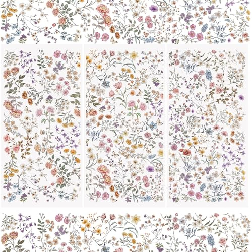 WANDIC 3 Sheets Rub On Transfer Stickers Flower Pattern Waterproof Decals Furniture Craft Embellishments for DIY Scrapbooking Photo Albums,15 * 30cm