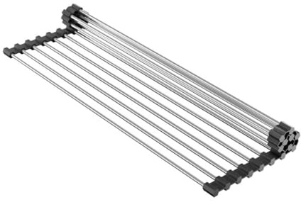 MAKKIORI Scolapiatti da Appoggio per lavello | Pieghevole | Acciaio Inossidabile | Tappetino Organizer per Piatti, Tazze, Frutta, Verdura | Mat Sottopentola