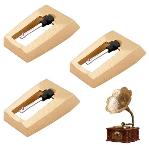 GNHG 3 Pezzi Puntine di Ricambio per Giradischi Universali, Aghi in Diamante per Fonografi, Testine in Ceramica-Alluminio per LP Vinile, Ago Fonografico per Riproduzione Audio Chiara e Precisa