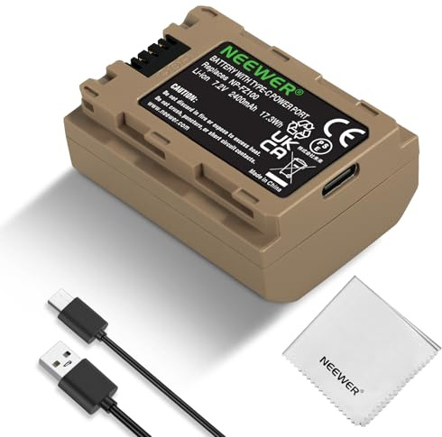 NEEWER NP-FZ100 Ersatzakku, 2400mAh Typ C 2,5 Std. Schnellladung mit USB Typ C Kabel, Reinigungstuch, Kompatibel mit Sony A7RV A7SIII A7IV ZV-E1 FX3 FX30 A1 A9 A9II A6700 A6600 A7C A7CII