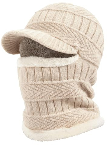 AYPOW Vinter stickad balaklava mössa hatt med flexibel halsvärmare, unisex vindtät varm skidansiktsmask för utomhussport, BEIgE, one size