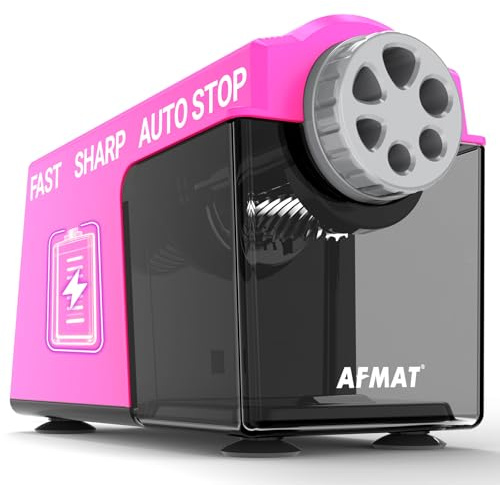 AFMAT Elektrischer Anspitzer, 6 Löcher Robust Große Automatischer Bleistiftspitzer für Dicke und Dünne Stifte 6-11mm, Desktop Aufladbar Spitzer für Büro,Klassen,Schule,Künstler,Kinder, Rosa PSD4