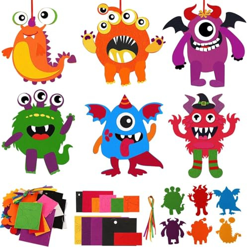 SEPGLITTER Monster Bastelset Kinder, Filz Bastelset Kinder Halloween Basteln Kreativsets zum Basteln Kreative Kunsthandwerk für Jungen Mädchen Halloweenzeit Karneval Geburtstag