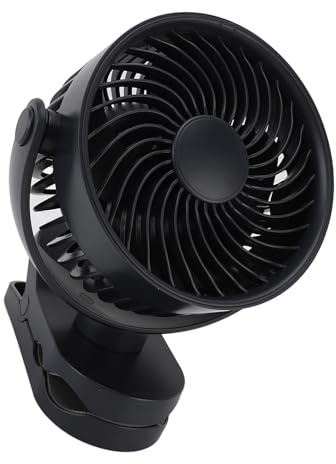 Fabater USB Rescue Bar Small Ventilateur 4-vitesse Pince/Support sur le Ventilateur 360 ° Rotation Calm Work Material pour un Maximum de Confort sur la Plage Camping Cycling Abs Material (BLACK)