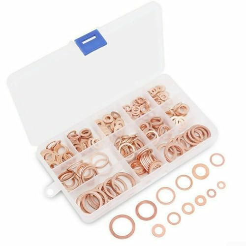 Eawfgtuw Juego de 150 juntas de arandela de cobre M5-M22 planas para anillo de sellado surtido para cárter de aceite, agua, combustible y accesorios hidráulicos