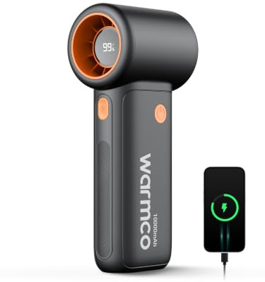 Warmco 10000mAh Turbo Portable Handheld Fan for Travel & Office | Up to 36H Runtime, 15000RPM Motor, 9m/s Airflow, 5 Speeds, LED Display, USB-C Two-Way Charging