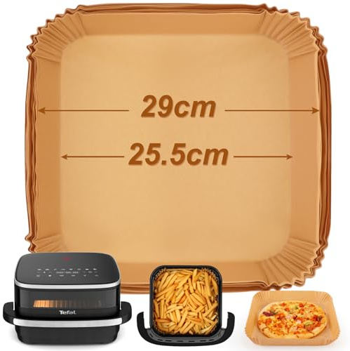 BYKITCHEN Disposable Air Fryer Liners for Tefal Easy Fry Pizza, 100 Count | 10 Inch Square Parchment Air Fryer Liners for Tefal Easy Fry Pizza, Disposable Sheets Fit the Pizza Drawer and Fryer Ovens