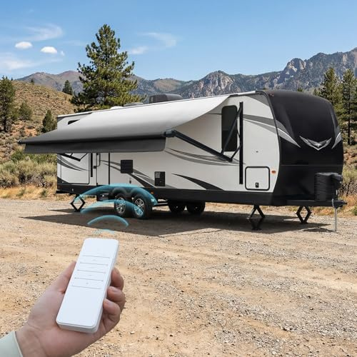 Kohree Motorized RV Awning Complete Kit,Retractable Electric Camper Awning for RV, Trailers, 5th Wheel, Motohome RV Trailer Awning for Camper or Home (16Ft, Black Frame)