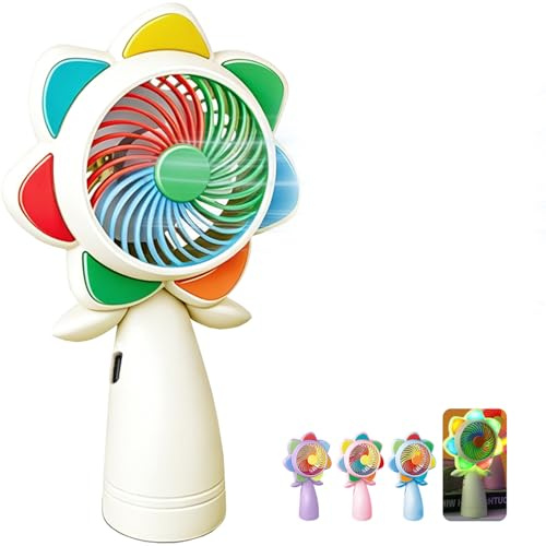 LUKIUP Mini Ventilateur de Poche Silencieux, Forme de Fleur Ventilateur à Main USB Rechargeable avec Lumière LED, Petit Ventilateur Portable Léger pour Bureau Voyage Extérieur