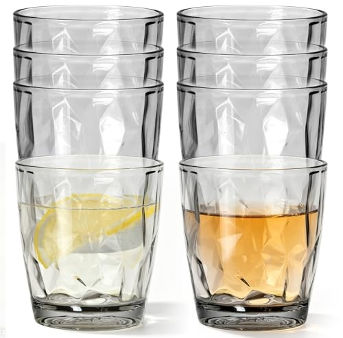 VETOLAKA Lot de 8 gobelets en plastique réutilisables : gobelets en acrylique de 310 ml, gobelets de fête durables, gobelets lavables au lave-vaisselle, pour la maison et les fêtes (gris clair)