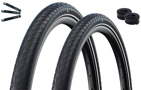 2 x Schwalbe Motion Big Apple cykeldäck RaceGuard ADDIX Green E-25 svart + reflex 50-305 (16 x 2,0) + 2 x Schwalbe slangar DV3 inkl. maxxi4you däcklyftare