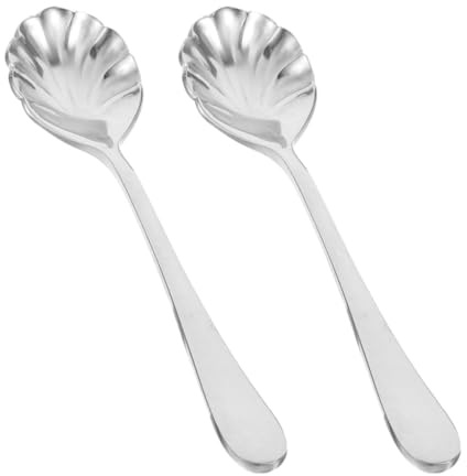 MAJORMENCH 2pcs Shell Shaped Stainless Steel Spoons with Ergonomic Handle for Coffee Stirring and Dessert Serving, Practical Silver Sugar Spoons for Home and Kitchen Use