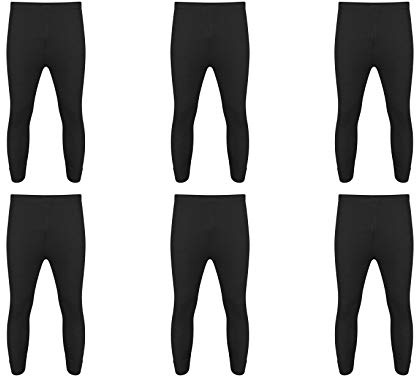 6 x Mens Thermal Long Johns Top Bottom Underwear Trousers T Shirt Set S M L XL (Black Long John, L)