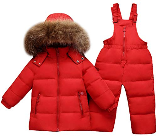 Odziezet Snowsuit da Unisex Bambini Tuta da Sci Piumino Trapuntato + Salopette 2 Pezzi Tutone Inverno 0-3 Anni