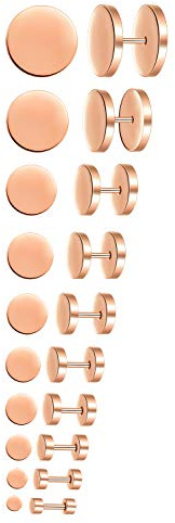 Feilok Lot de 10/30 paires de boucles d'oreilles en acier inoxydable pour homme et femme - Clous d'oreilles pour homme et femme - Faux plugs - Faux écarteurs - Boucles d'oreilles avec tige - Ensemble