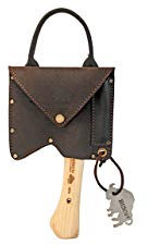 Bison Trekkingbeil Set 550g I Kleines Outdoor Beil mit kurzer Stiellänge 250mm I Beil mit 3-Fach Sicherheitsverkeilung mit Leder-Gürteltasche, Feuerstahl & Duo Schärfstein, Natur