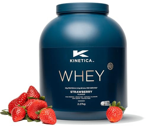 Kinetica Sports Whey Protein Powder - Strawberry, 2.27 Kg, 76 Servings | 23g Protein, 5.5g BCAA Amino Acid & 4.32g Glutamine | Recovery Shake for Optimum Nutrition | WADA & Informed Sport Approved