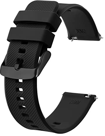 BISONSTRAP Watch Strap 20mm, Quick Release Silicone Watch Bands for Men Women (Black, Black Buckle)