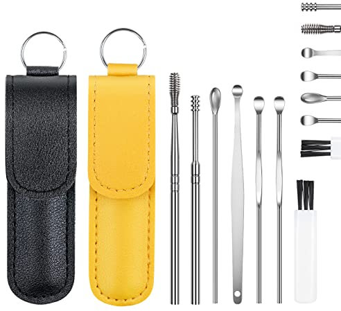 Vicloon Ear Wax Removal Kit, 12 Pcs Ear Pick Tools Ear Cleaning Tool Set, Portable Innovative Spring Earwax Cleaner Tool Stainless Steel Ear Wax Remover, Reusable Ear Cleaner for Children and Adults