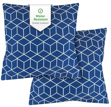Gardenwize - Pack of 2 Outdoor Scatter Cushions, Garden Furniture Cushions - Covers & Pillows (Blue Cube)