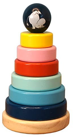 Barbo Toys - Mumin Stapelringe aus Holz – Stapelturm mit 6 Bunte Holzringe zum Stapeln in einem Turm – Spielwürfel Spielzeug - Ringturm/Stapelklötze für Baby ab 12 Monate - Ab 1 Jahr