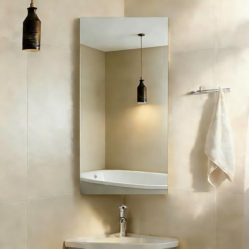 CLIPOP Corner Bathroom Cabinet Wall Mounted Storage Corner Shelf with Mirror Wooden Toilet Mirrored Cabinet for Bedroom Living Room Bathroom