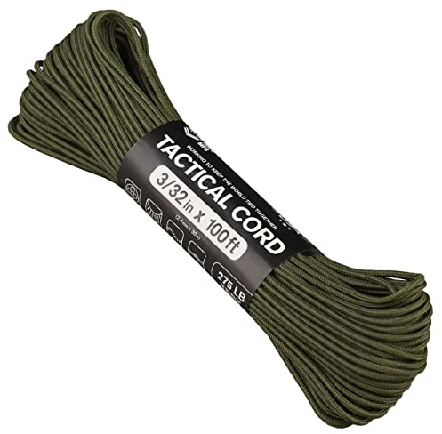 Atwood Rope MFG 275 Tactical Paracord 100 Feet 4-Strand Core Nylon Parachute Cord Outside Survival Gear Made in USA | Lanyards, Bracelets, Handle Wraps, Keychain (OD)