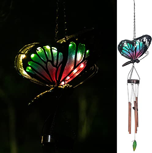 Adeco Windspiel, Solar-Windspiel, Schmetterling-Windspiel, Outdoor-Gartendekoration für Terrasse, Veranda, Garten und Hinterhof, Gedenk-Windspiel, Geburtstagsgeschenk für Mama