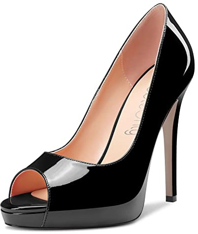 NobleOnly Femmes Haut High Talon Heel Plate-Forme Ouvert Bout Escarpins Slip-on Clear Cute Party Sandales 12 CM Heels Noir 41 EU