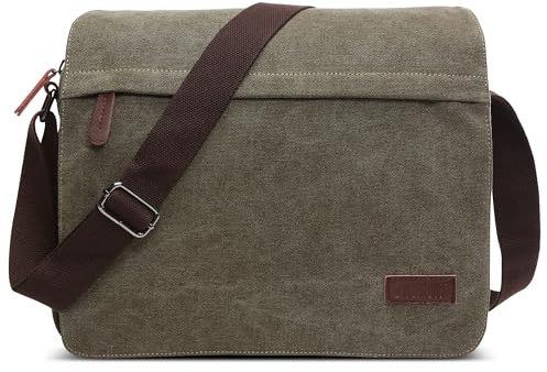 DORRISO Mode Umhängetasche Herren Schultertasche Leinwand Kuriertasche Laptoptasche für 13.3 Zoll Laptop Kuriertasche Männer Casual Reise Bergsteigen Schultertaschen Grün