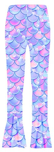 HULIJA Mädchen Hose Tanz Leggings Blumenmuster Lange Hose Pants Elastische Tanzleggings Schwimmhose Laufen Freizeitkleidung Lila Fische Scales 170-176