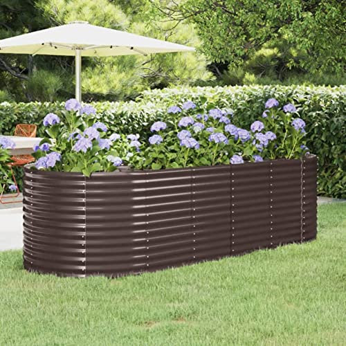 SHUJING Metal Raised Bed,Garden Sleepers,Raised Flower Bed, Garden Raised Bed Powder-coated Steel 249x100x68 cm Brown