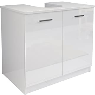 Mama Store Base ERA113BILU Meuble pour Colonne avec 2 Portes Blanc Brillant laqué, aggloméré, Large