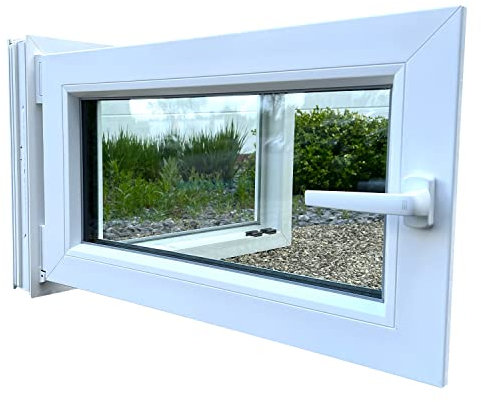 BE Bauelemente 50 x 80 cm (H x B) Kellerfenster DIN R und L 2-fach verglast - Made in Germany - verschiedene Außenfarben (DIN L Basaltgrau glatt ähnlich RAL 7012)