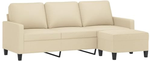 vidaXL Sofa 3 Sitzer, Couch mit Fußhocker, Liegesofa für Wohnzimmer, Polstersofa Sessel Relaxsofa Loungesofa Relaxcouch TV Sofa, Creme Stoff