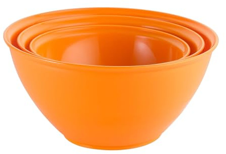 URBN-CHEF Set of 3 Durable Plastic Colourful Mixing Bowls Set Microwave & Dishwasher Safe (Orange)