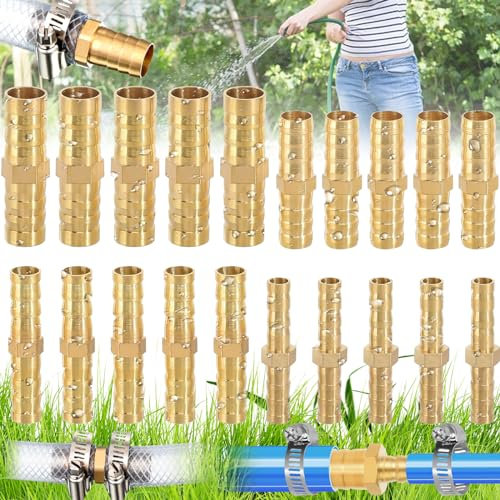 Truee 20 Piezas Tubo de Púas de Latón, Conector Recto de Manguera, para Tuberías de Agua y Combustible (6 mm/8 mm/10 mm/12 mm)