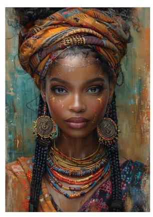 WQBQKKX Bilder Afrika Frau Afrikanische Frau Moderne Xxl Leinwand Bilder,Schwarz, Blau Wandbilder Wohnzimmer Schlafzimmer Badezimmer Wanddeko-80x110cm Ungerahmt