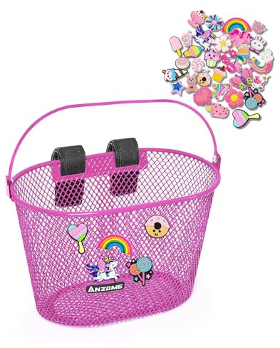 ANZOME Fahrradkorb Kinder Vorne, Metall Lenkerkorb für Mädchen Jungen, Wasserdicht Abnehmbar mit 30 Clips & Klettverschlüssen