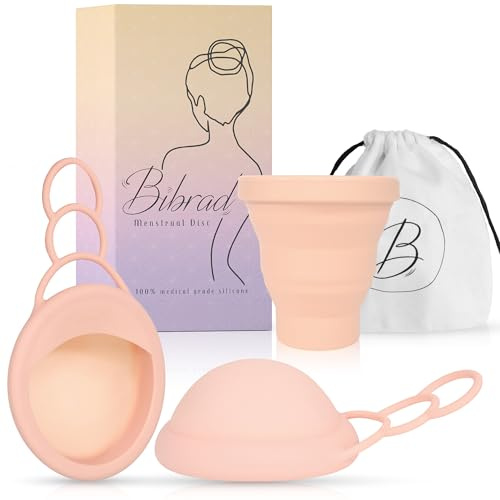 Disco Menstrual Bibrad con Zona Antiderrames, Tirador Ajustable y Mayor Capacidad de Almacenamiento - 2 Discos Menstruales Talla L, Esterilizador, Bolsa y Manual (L-L DISC TL)