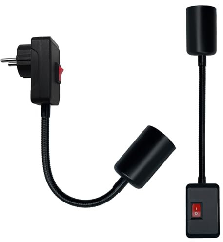 2 Piezas Lampara Enchufe Pared con Interruptor y Europeo Enchufe, Rotación de 360° Brazo Flexible Extensión Adaptador de Enchufe, E26 E27 Portalámparas de Extensión Iluminación Interior(Sin Bombillas)
