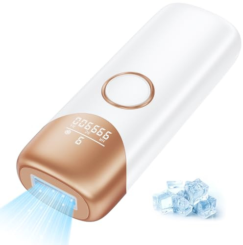 Épilateur Lumière Pulsée avec Refroidissement par Glace, Épilateur Laser avec 9 Niveaux D'énergie, Onde Lumineuse Rouge de 600 à 1200NM, 999900 Flashs, Épilation IPL pour Femmes et Hommes, Blanc
