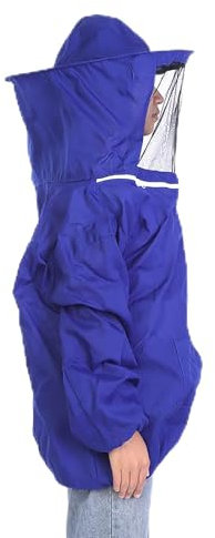 Imkeranzug, Runder Hut, Schleier, Schutzausrüstung für Imker, Elastische Taille und Manschetten für Bienen, Unverzichtbar für die Bienenpflege (Blue)