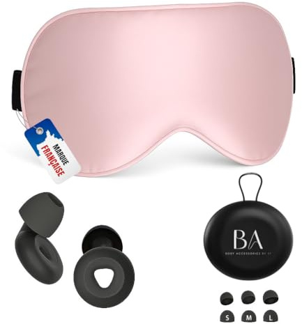 Bodysleep Confort Plus | Set Schlafmaske aus hypoallergener Seide für die Augen und Ohrstöpsel aus Silikon zum Schlafen | bequem, weich, atmungsaktiv, verstellbar – ideal für Nacht und Reise