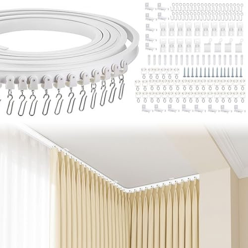 Flexible Gardinenschiene 5m, Vorhangschiene Deckenmontage, Curtain Rail mit Stummen Rollen, Gardinen Schienensystem, Duschvorhangstange U Form, fur Raumteiler, Duschvorhänge, Schlafzimmer, Balkone