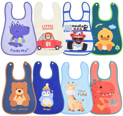 HOTUT Bavaglino Neonato, Confezione Da 8 Bavaglini Biologici Per Ragazzo, Bavaglie Unisex con Bottoni, Drool Bavaglini Super Assorbenti, per Dipingere, Giocare e Mangiare