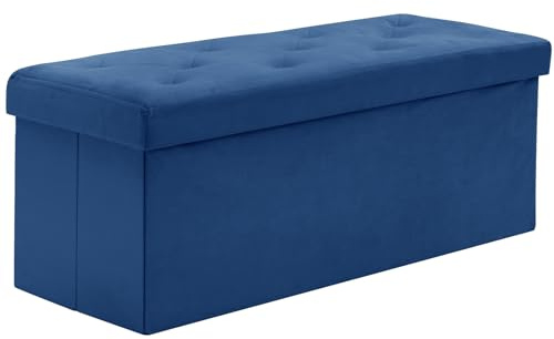 BRIAN & DANY Sitzbank mit Stauraum 110x 40x 40 cm, Faltbarer Sitzhocker Samtstoff Sitztruhen mit Deckel, Aufbewahrungsbox Zum Sitzen für Wohnzimmer Schlafzimmer Flur, Blau