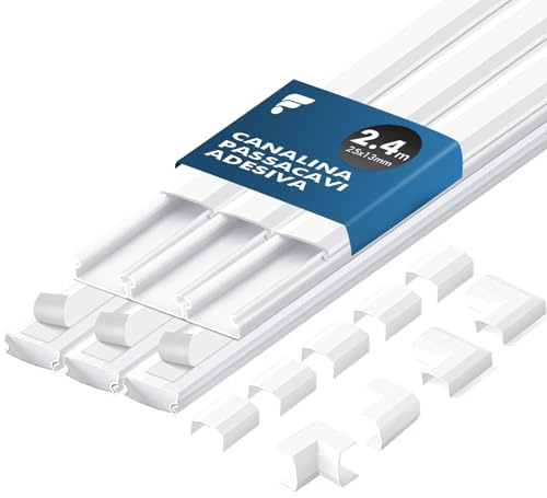 shinfly 2,4 m kabeltrunkningskit, självhäftande – mini trunking för elektriska kablar, kabelskydd för sladd, kabelhantering väggracerbana – trådprydlig concealer-kanal för TV – vit 25 mm x 13 mm