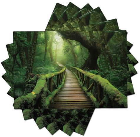 6 Pezzi Sottopiatti Ponte Di Legno Fitto Foresta, Tovagliette Lavabili, 30 x 45 cm Tovagliette Rettangolari Stampate in Lino, Adatto a cucina, soggiorno, sala da pranzo, bar